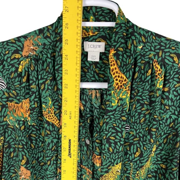 J.Crew Womens Green Jungle Print Long Sleeve Button Up Blouse Tie Neck XXS Artsy - Picture 11 of 15